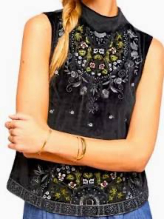 Anthropologie Tops - Anthropologie Meadow Rue Sleeveless Velvet Embroidered Top, Large